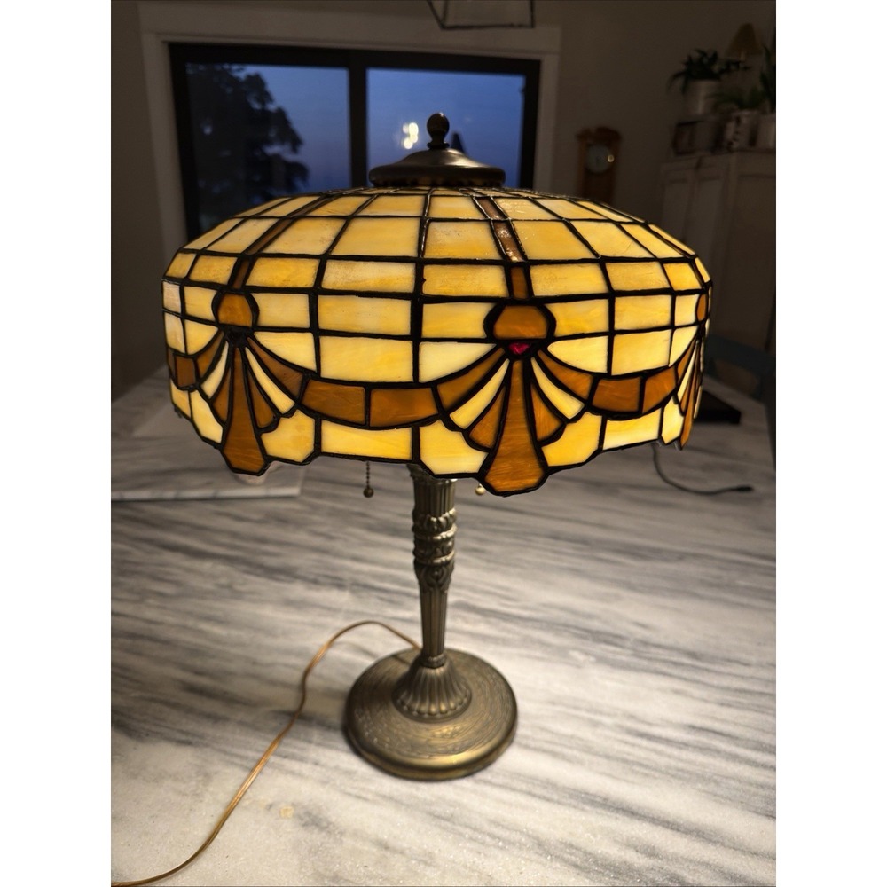 Lamb Brothers & Greene Leaded Stained Glass Lamp ARTS & CRAFTS c1915 Antique